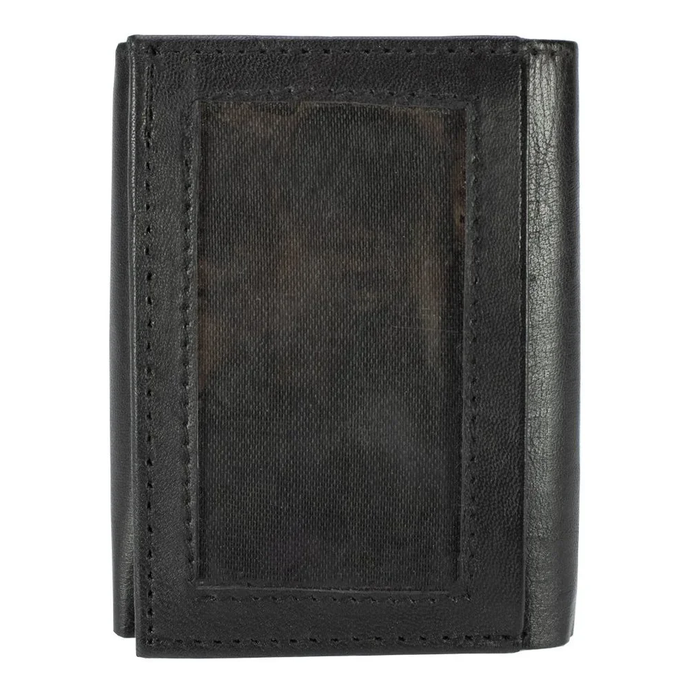 Men Wallet in Lambskin Leather Thin Trifold Black Classic Wallet